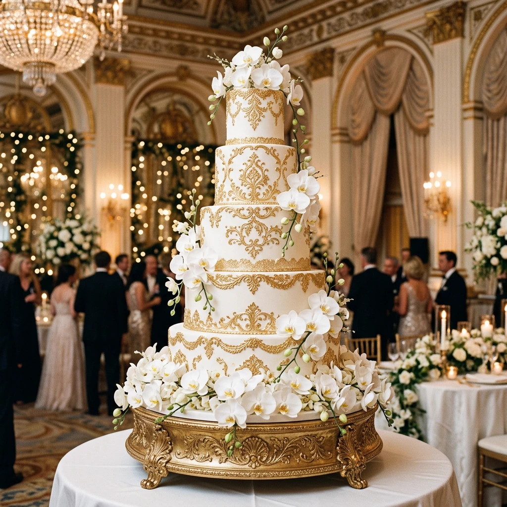 24k gold leaf filigree royal wedding cake