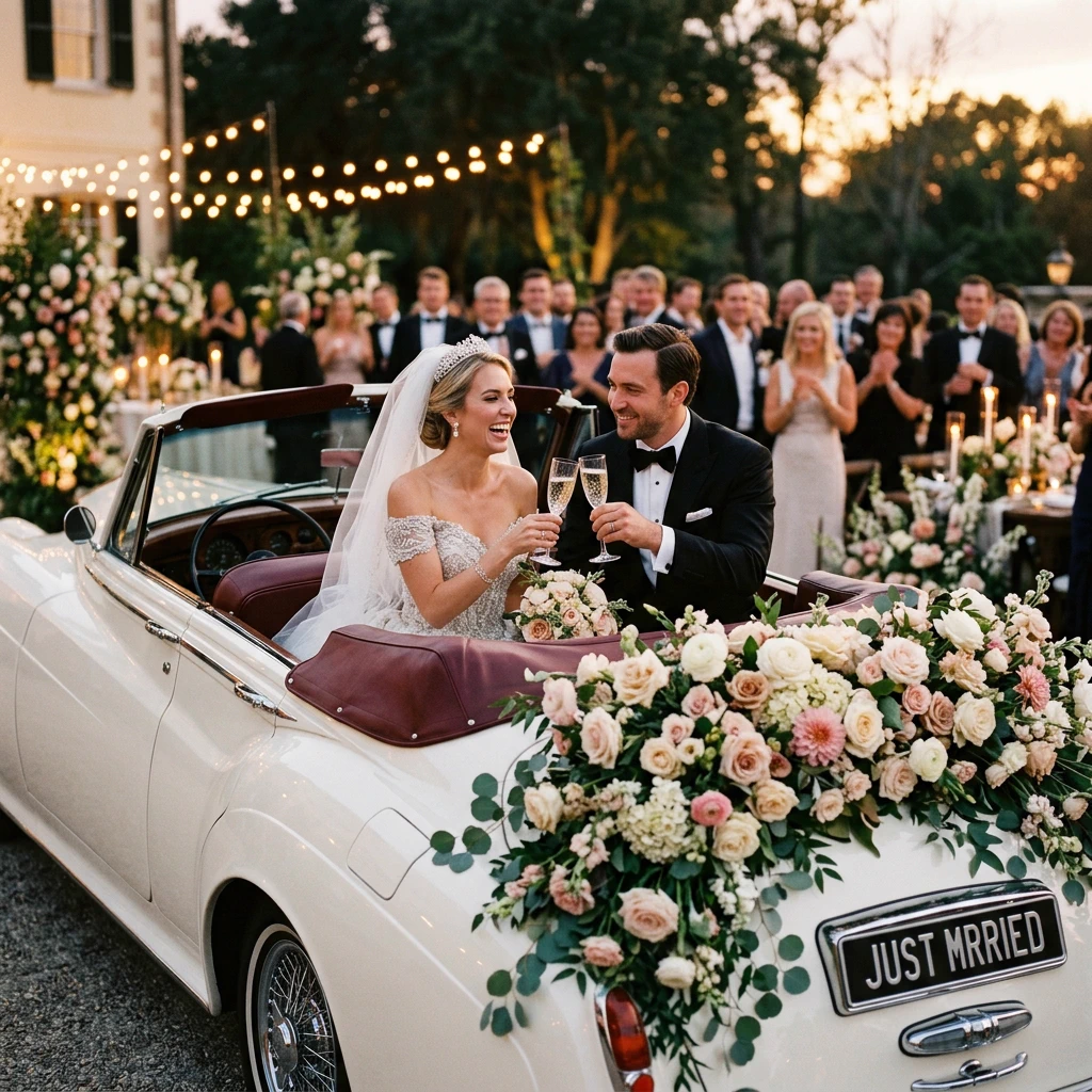 Vintage getaway toasts under starlight